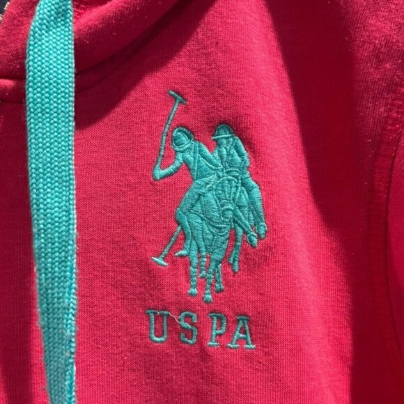 US Polo Assn Pink Zip Hoodie Girls M Teal Logo Full‎ Zip Sweatshirt - Picture 4 of 8